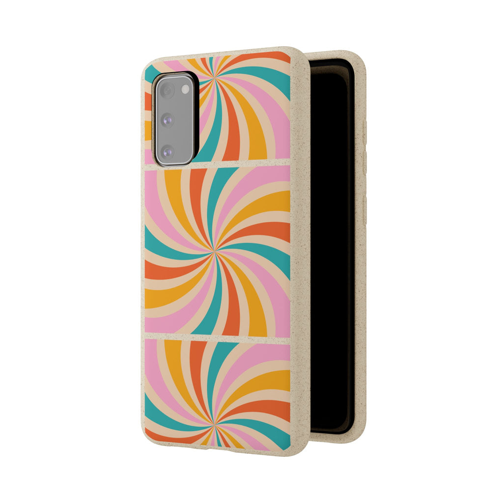 Retro Swirl Biodegradable Phone Case — Colorful 70s Spiral Eco-Friendly iPhone Cover