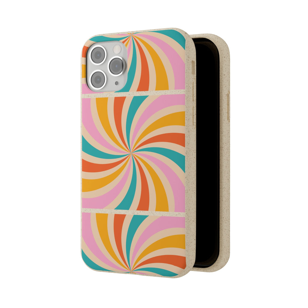 Retro Swirl Biodegradable Phone Case — Colorful 70s Spiral Eco-Friendly iPhone Cover