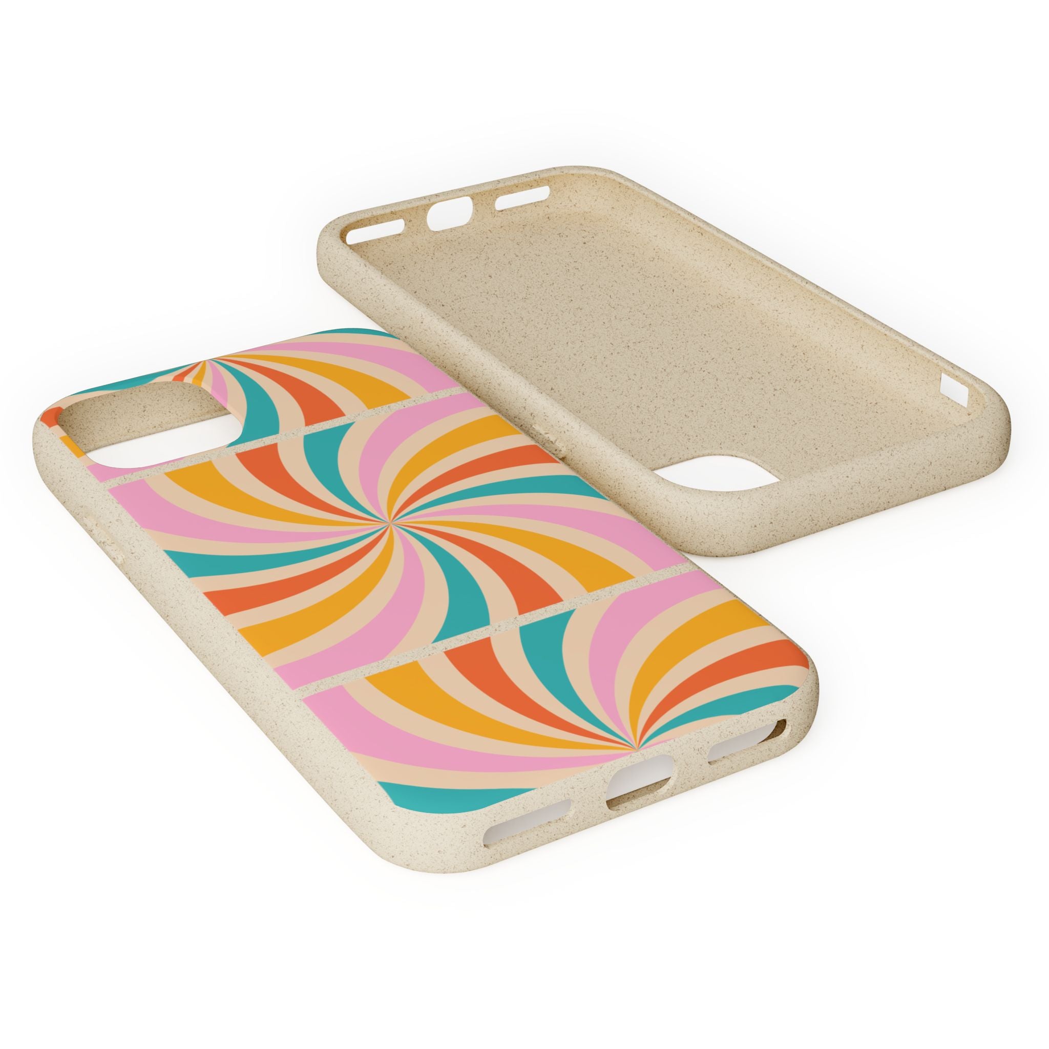 Retro Swirl Biodegradable Phone Case — Colorful 70s Spiral Eco-Friendly iPhone Cover