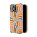 Retro Swirl Biodegradable Phone Case — Colorful 70s Spiral Eco-Friendly iPhone Cover