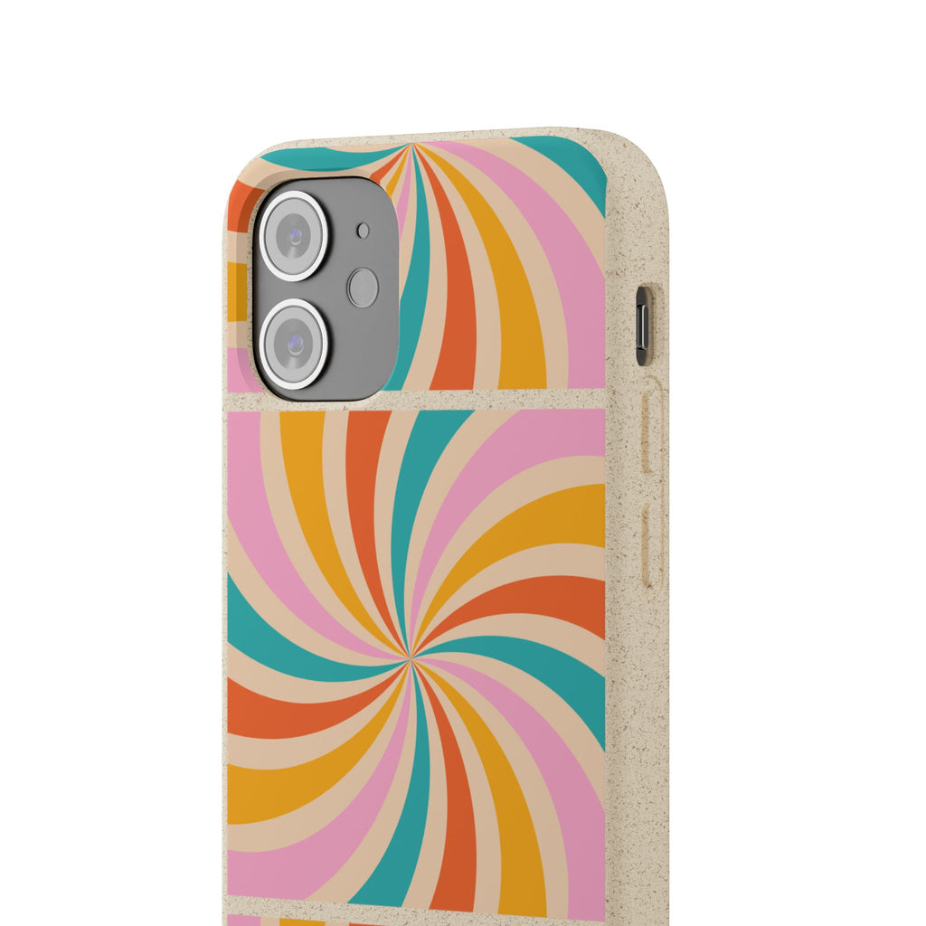 Retro Swirl Biodegradable Phone Case — Colorful 70s Spiral Eco-Friendly iPhone Cover