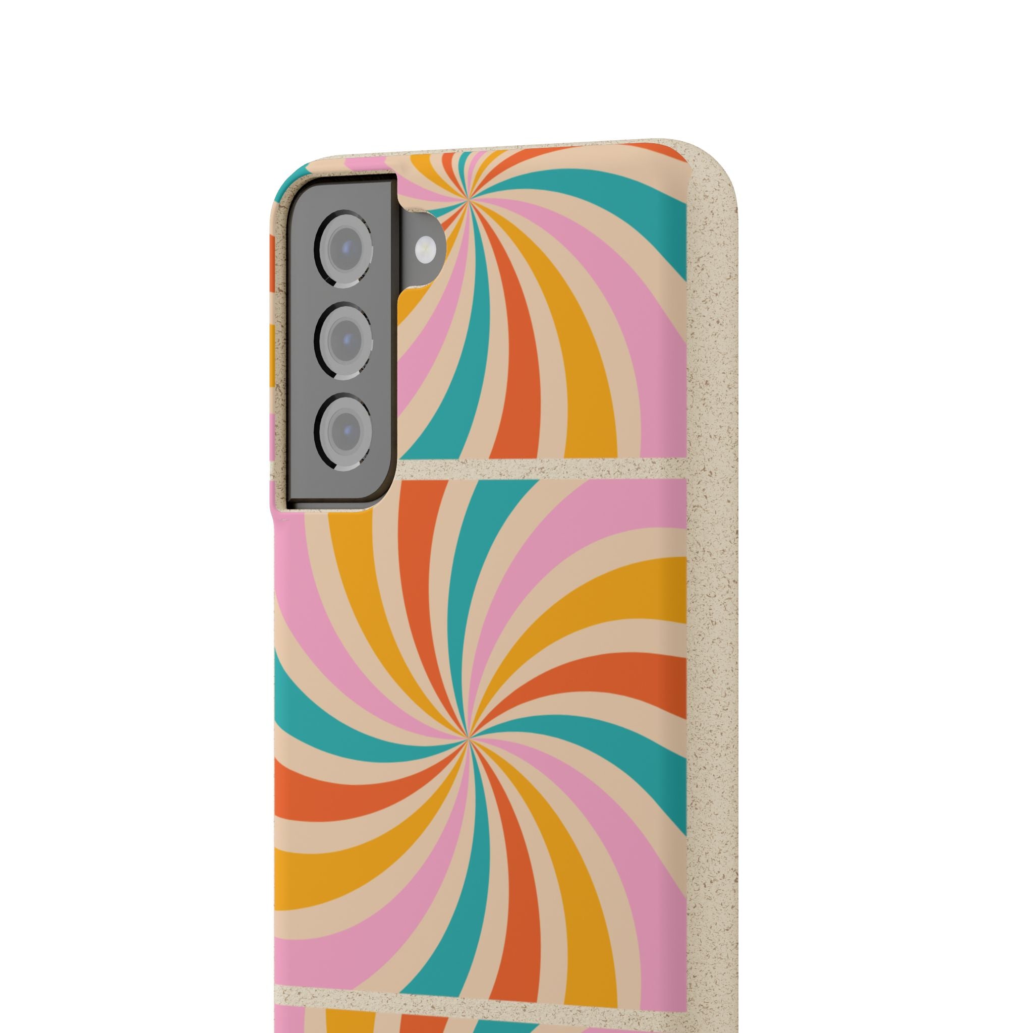 Retro Swirl Biodegradable Phone Case — Colorful 70s Spiral Eco-Friendly iPhone Cover