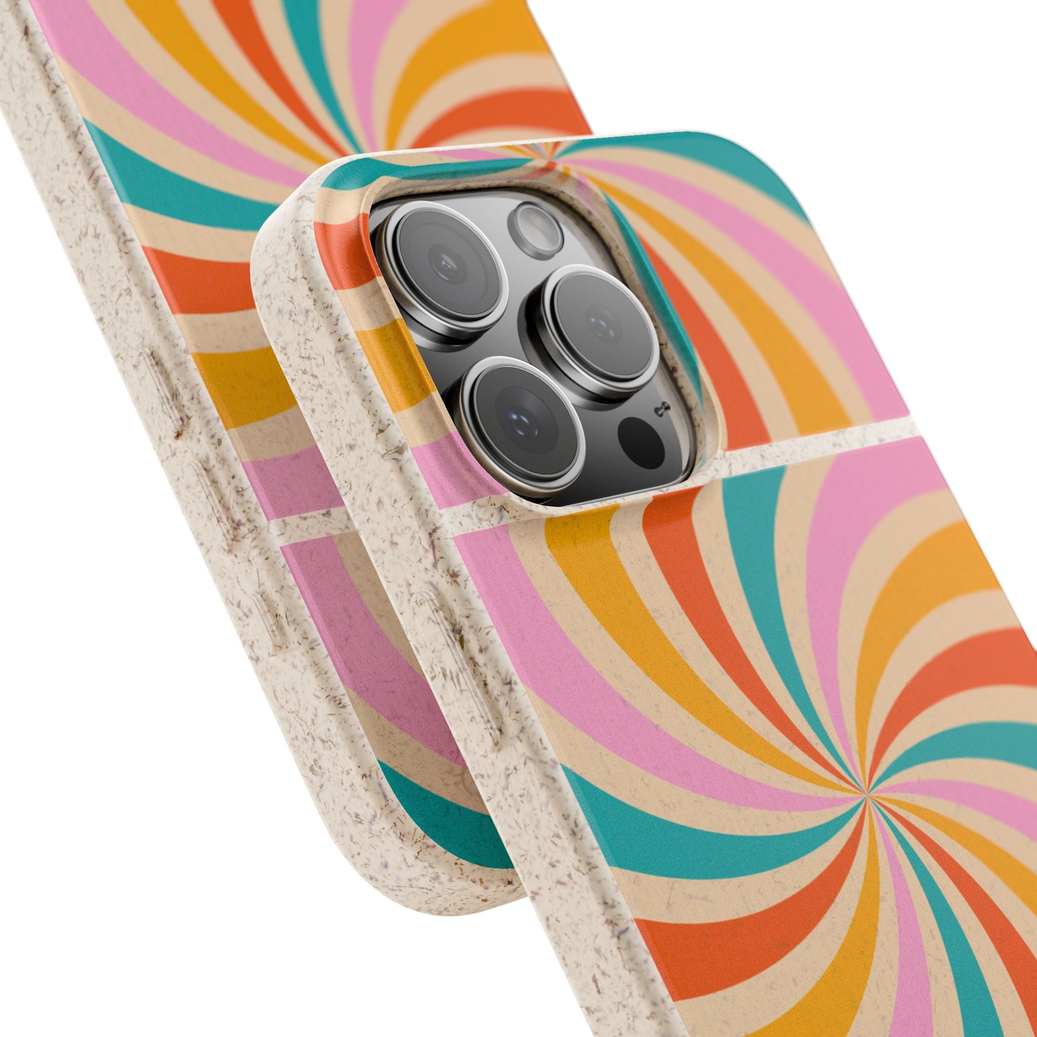 Retro Swirl Biodegradable Phone Case — Colorful 70s Spiral Eco-Friendly iPhone Cover