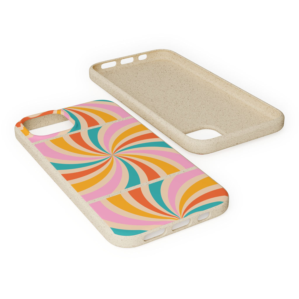 Retro Swirl Biodegradable Phone Case — Colorful 70s Spiral Eco-Friendly iPhone Cover