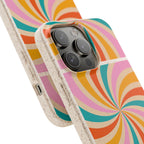 Retro Swirl Biodegradable Phone Case — Colorful 70s Spiral Eco-Friendly iPhone Cover