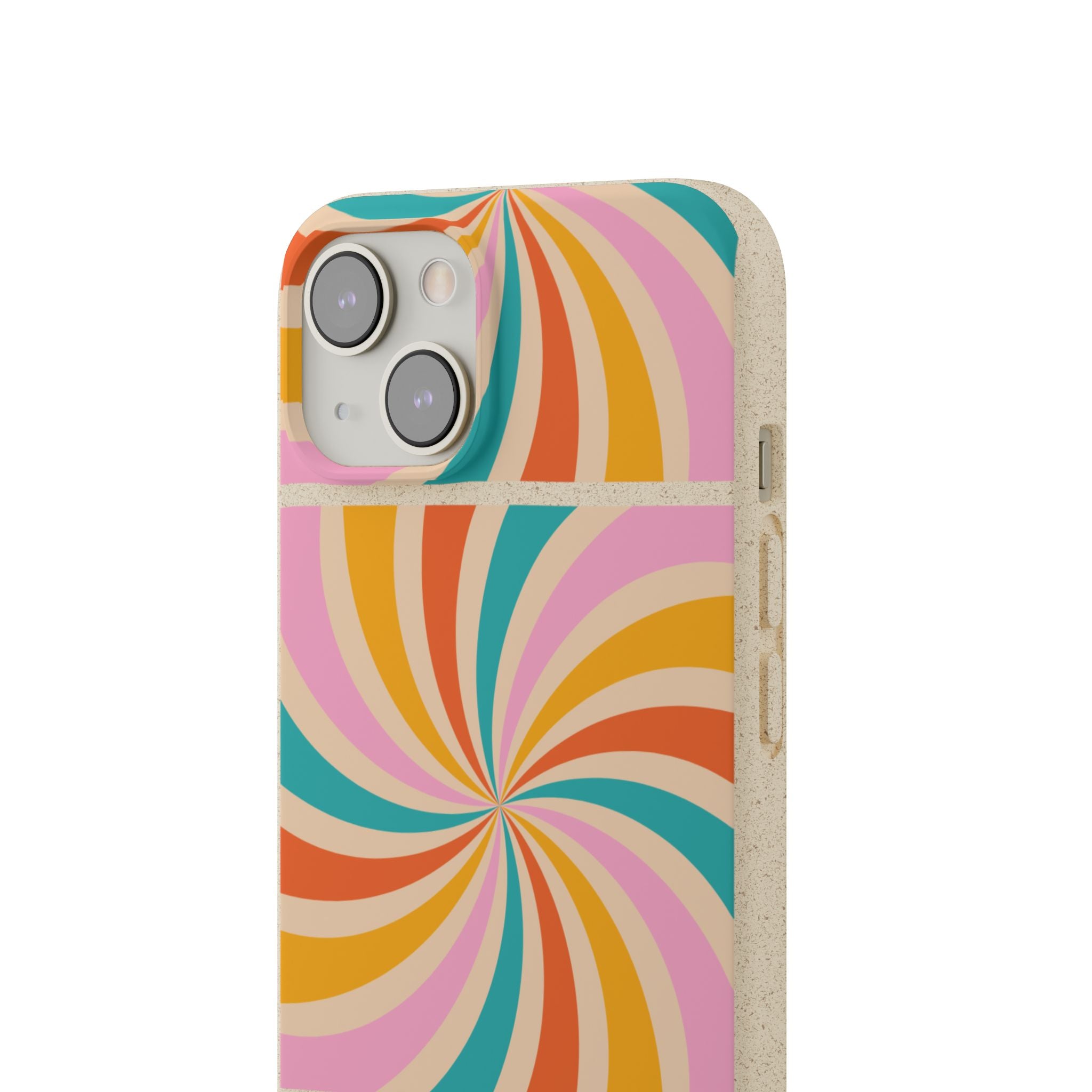 Retro Swirl Biodegradable Phone Case — Colorful 70s Spiral Eco-Friendly iPhone Cover