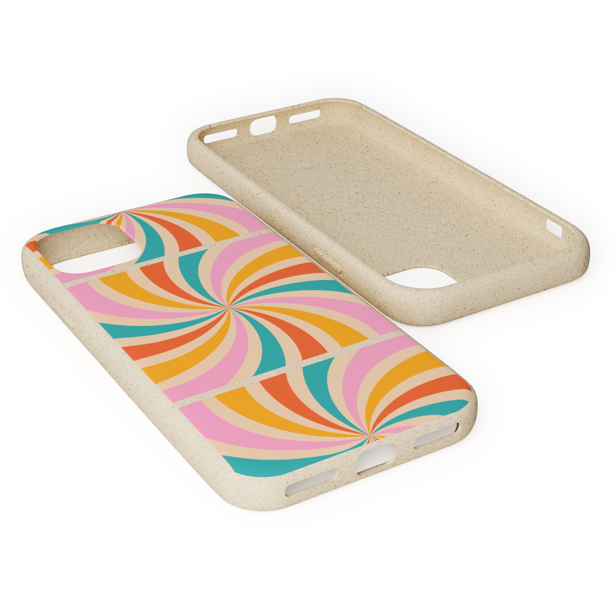 Retro Swirl Biodegradable Phone Case — Colorful 70s Spiral Eco-Friendly iPhone Cover