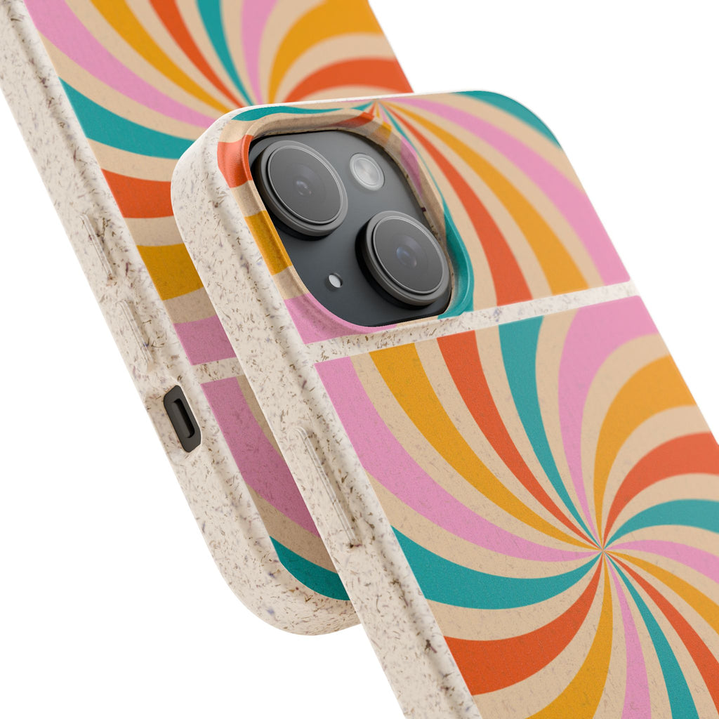 Retro Swirl Biodegradable Phone Case — Colorful 70s Spiral Eco-Friendly iPhone Cover