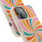 Retro Swirl Biodegradable Phone Case — Colorful 70s Spiral Eco-Friendly iPhone Cover
