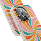 Retro Swirl Biodegradable Phone Case — Colorful 70s Spiral Eco-Friendly iPhone Cover