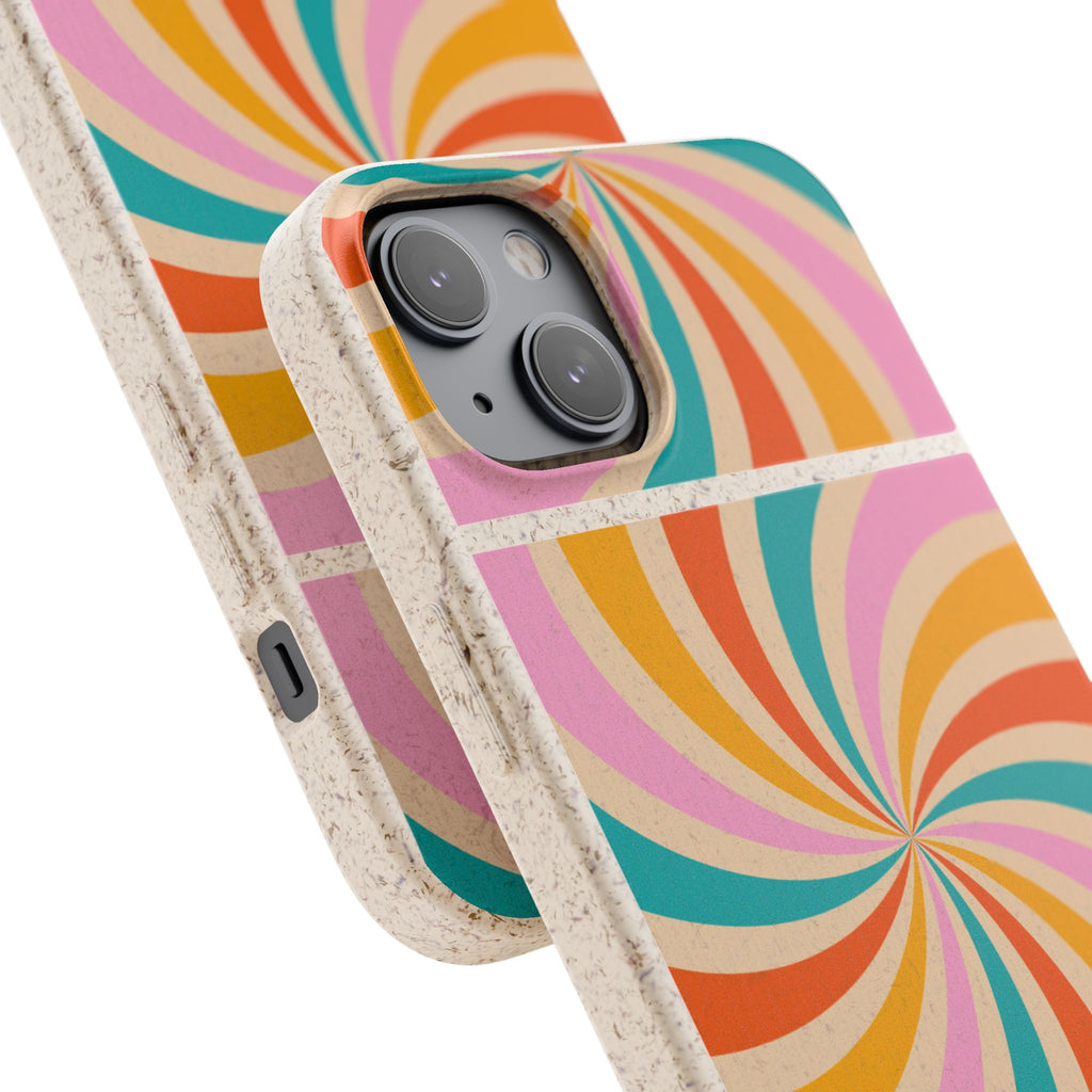 Retro Swirl Biodegradable Phone Case — Colorful 70s Spiral Eco-Friendly iPhone Cover