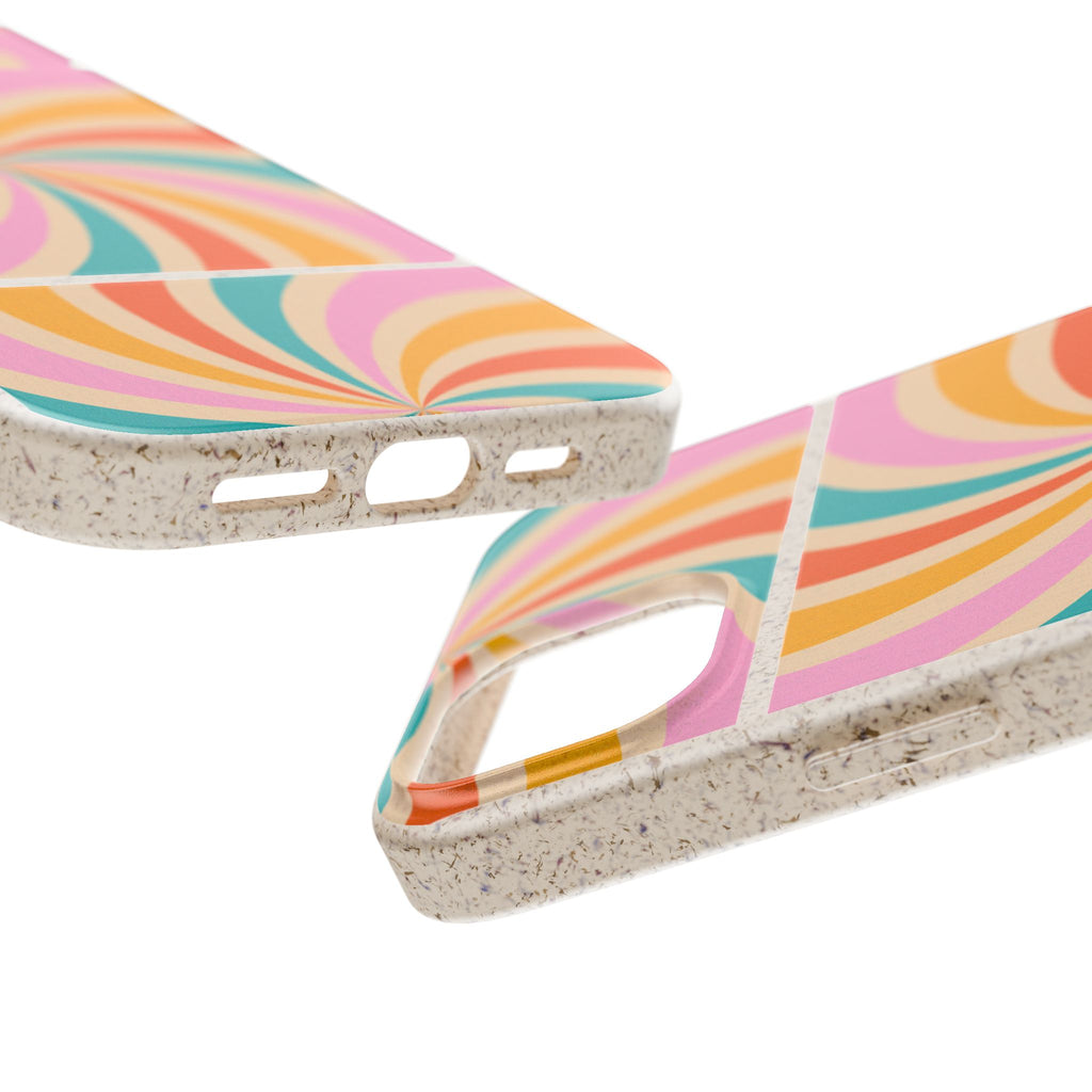 Retro Swirl Biodegradable Phone Case — Colorful 70s Spiral Eco-Friendly iPhone Cover