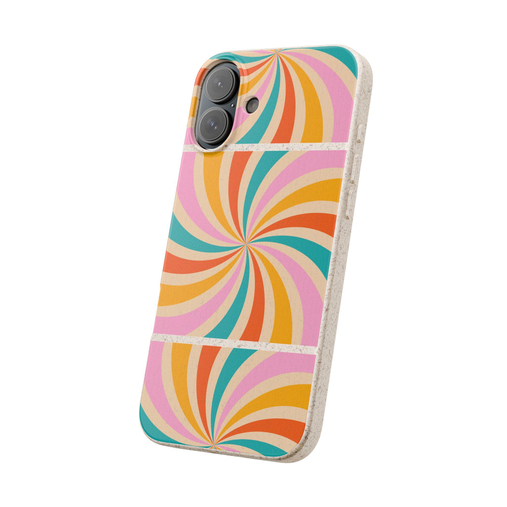 Retro Swirl Biodegradable Phone Case — Colorful 70s Spiral Eco-Friendly iPhone Cover