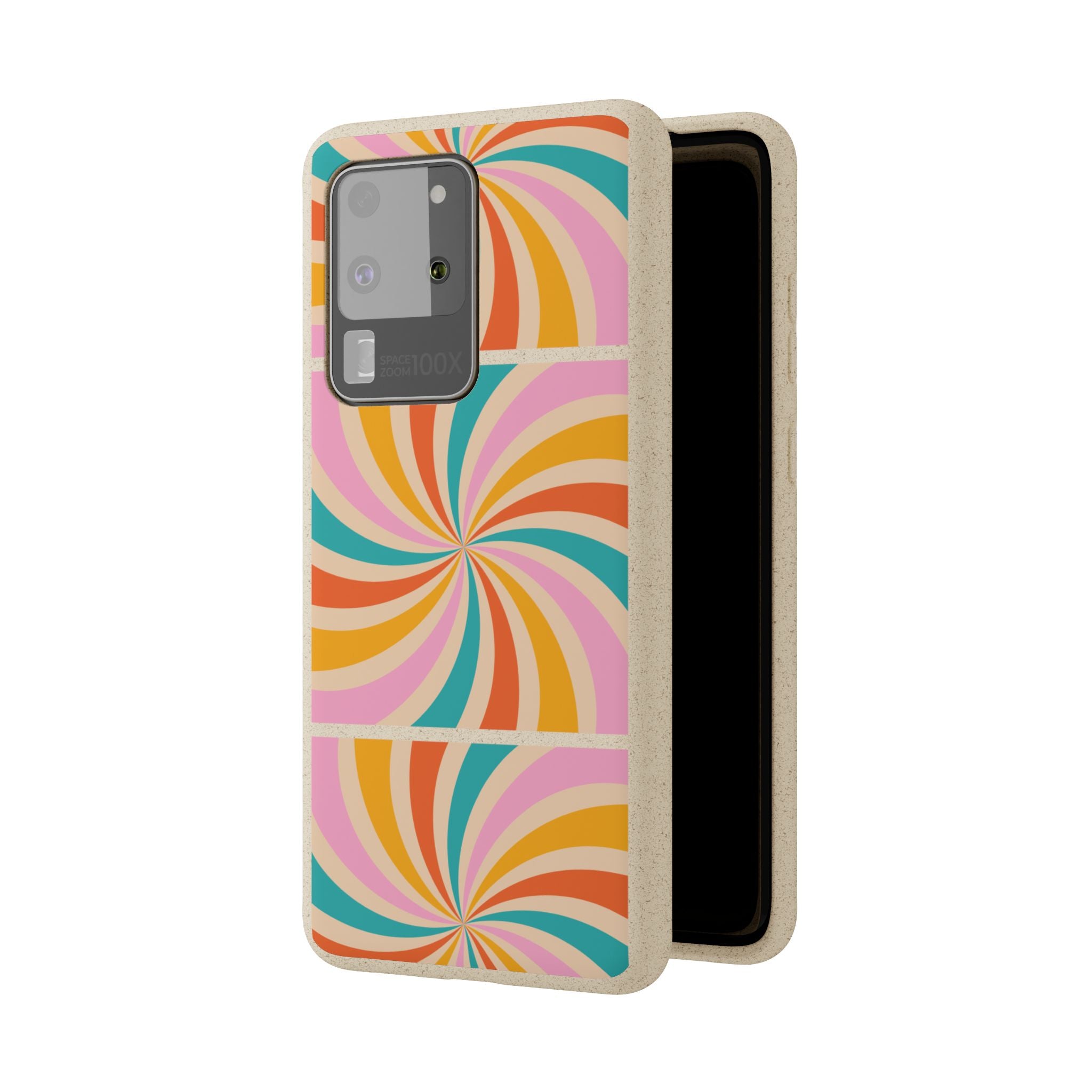 Retro Swirl Biodegradable Phone Case — Colorful 70s Spiral Eco-Friendly iPhone Cover