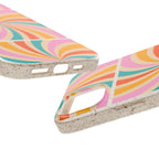 Retro Swirl Biodegradable Phone Case — Colorful 70s Spiral Eco-Friendly iPhone Cover