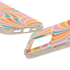 Retro Swirl Biodegradable Phone Case — Colorful 70s Spiral Eco-Friendly iPhone Cover