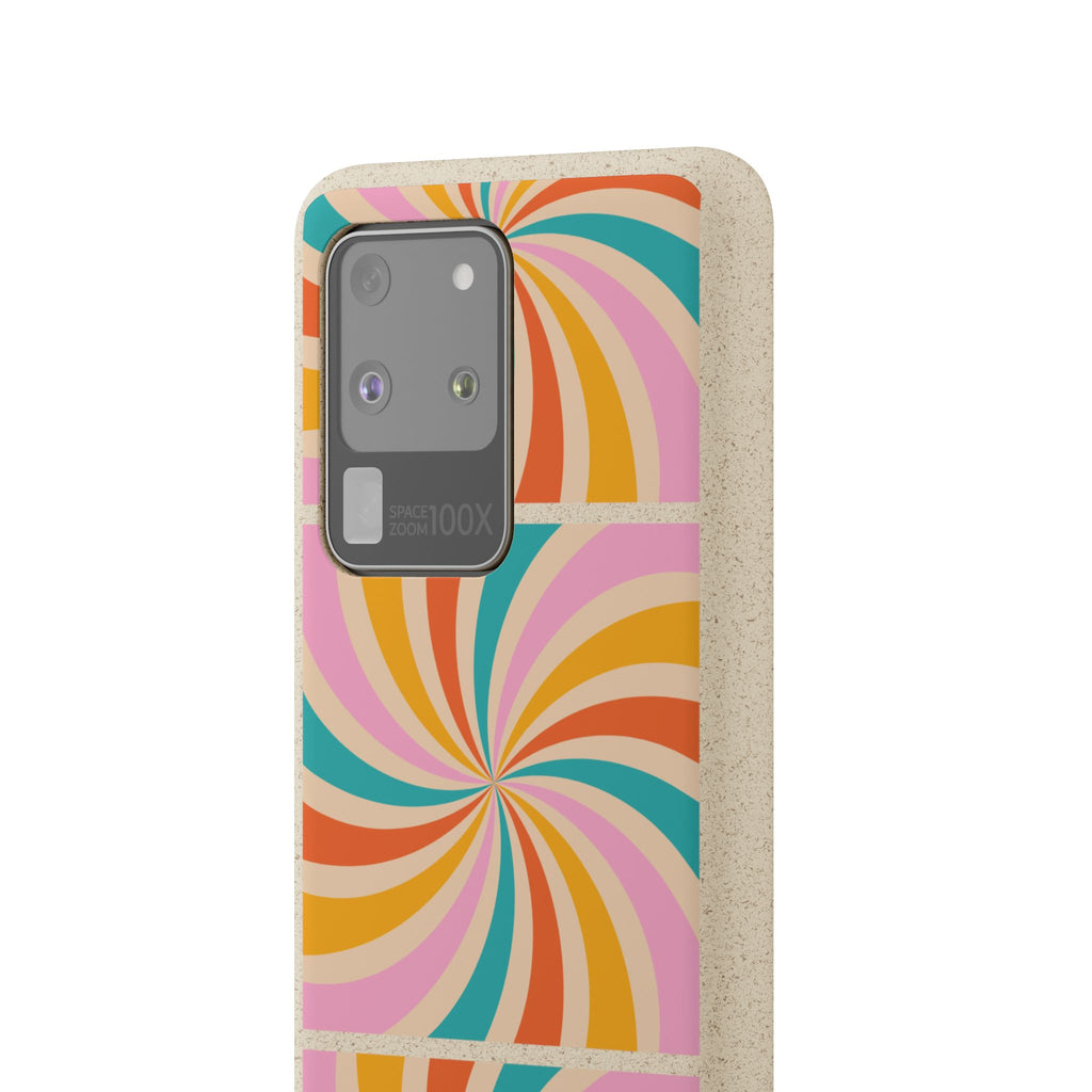 Retro Swirl Biodegradable Phone Case — Colorful 70s Spiral Eco-Friendly iPhone Cover