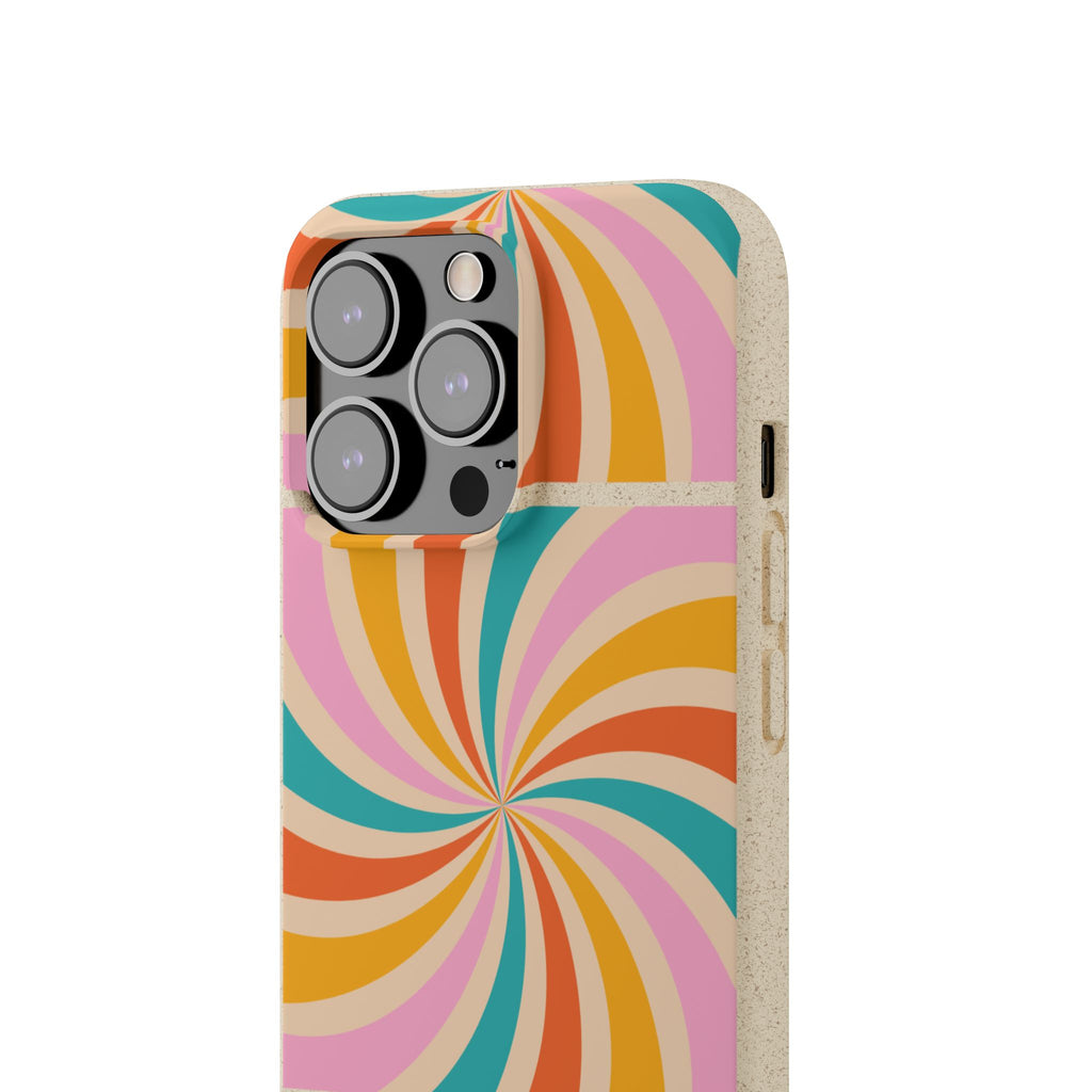 Retro Swirl Biodegradable Phone Case — Colorful 70s Spiral Eco-Friendly iPhone Cover