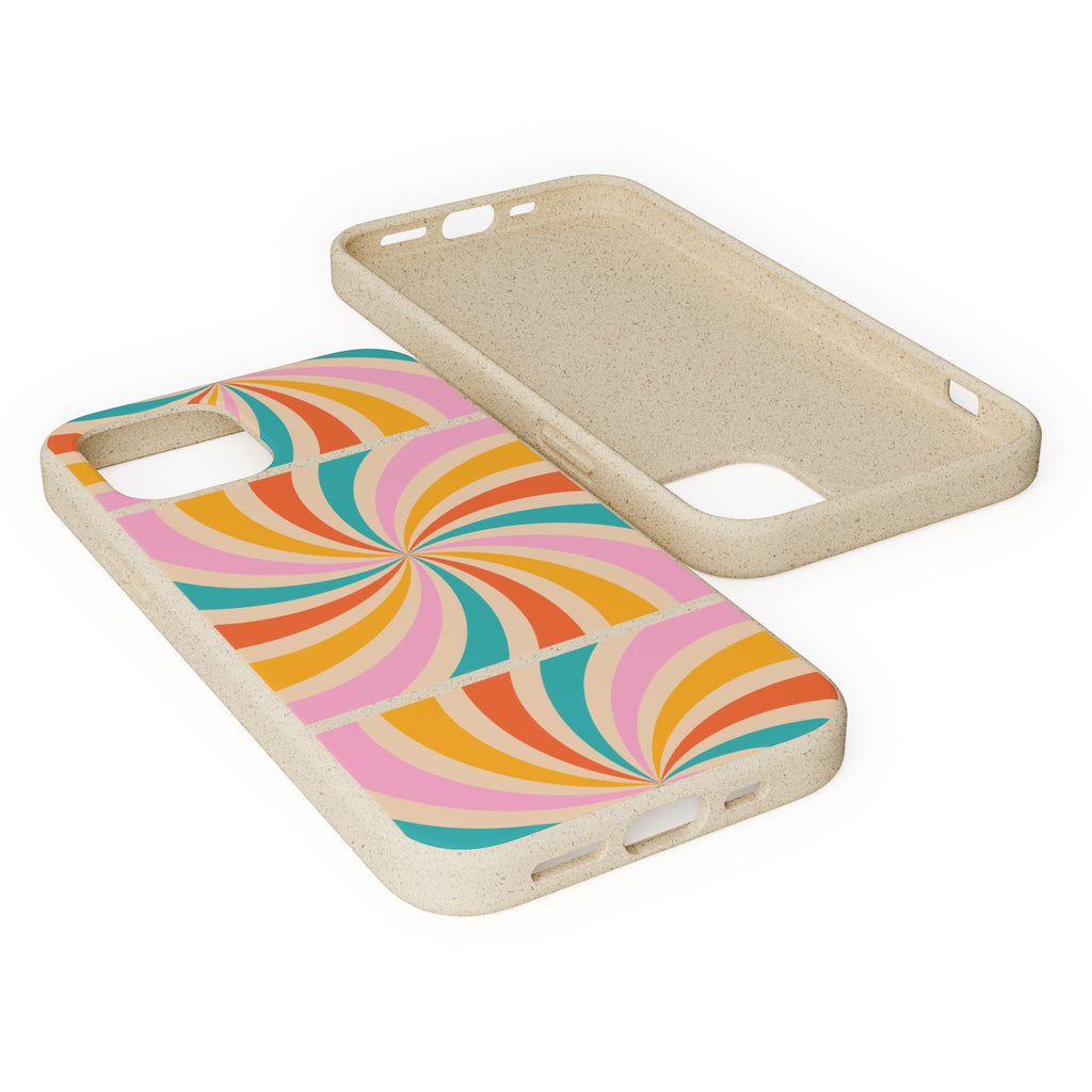 Retro Swirl Biodegradable Phone Case — Colorful 70s Spiral Eco-Friendly iPhone Cover